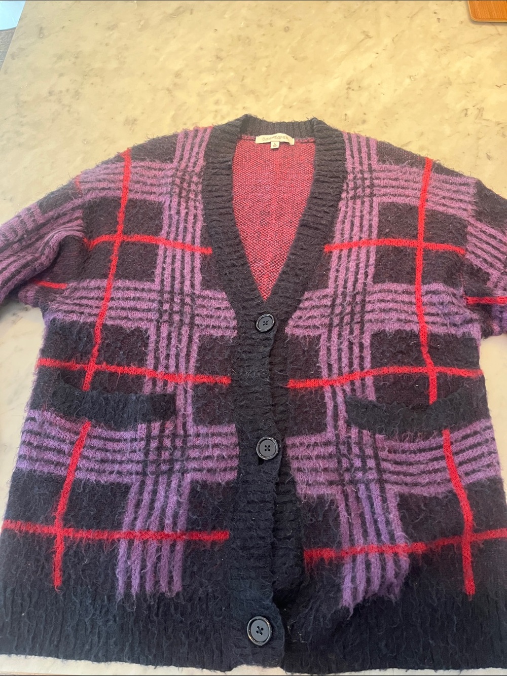 Cozy Purple Plaid Button-Front Women’s Sweater Cardigan